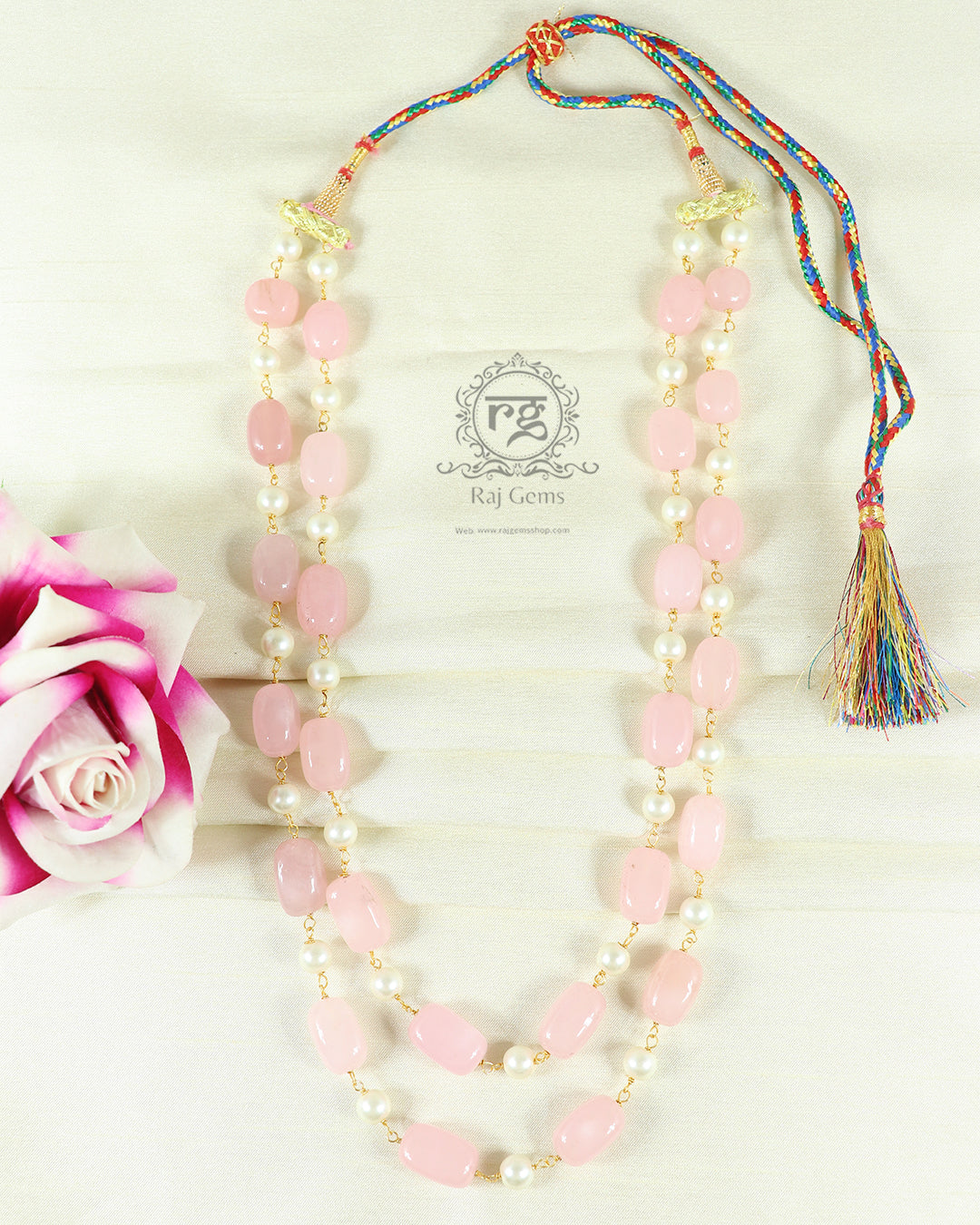 Natural Rose Quartz & Pearl Gemstone Beads Necklace Jewelry