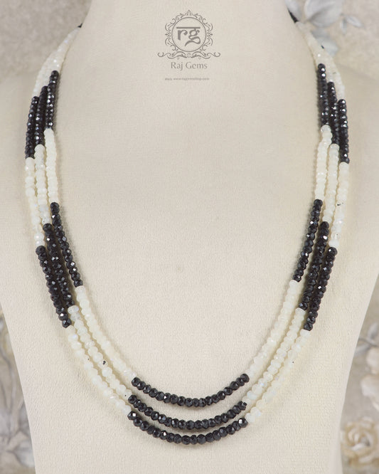 Natural Black Spinel & Rainbow Moonstone Gemstone Beads Necklace