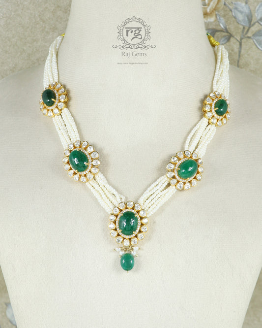 Pure 925 Silver Natural Emerald Gemstone Necklace