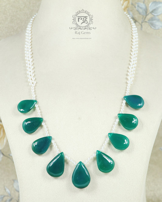 Natural Green Onyx Gemstone Drops Beaded Necklace