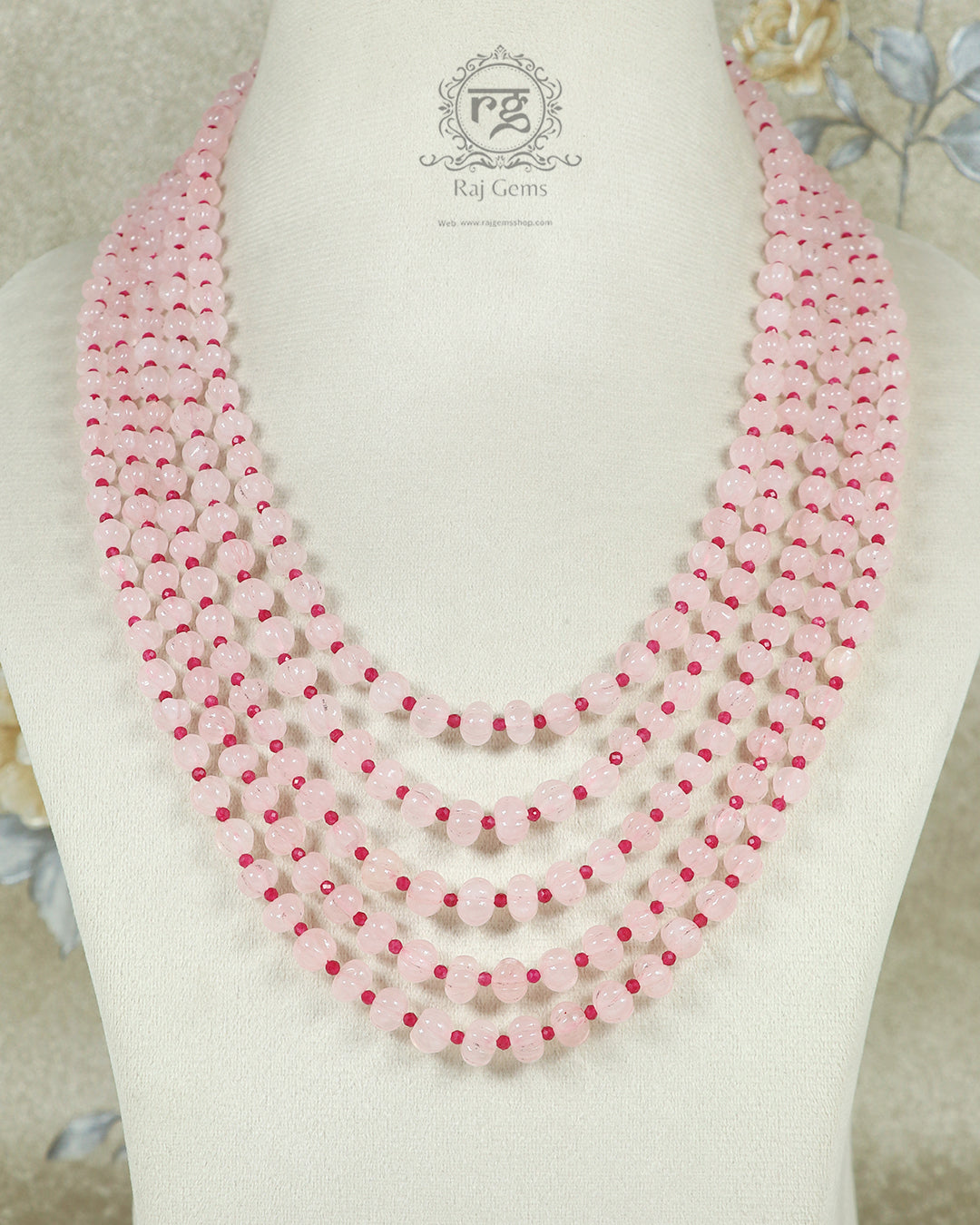 Natural Rose Quartz Pumpkin Gemstone & Pink Jade Beads Necklace Jewelry