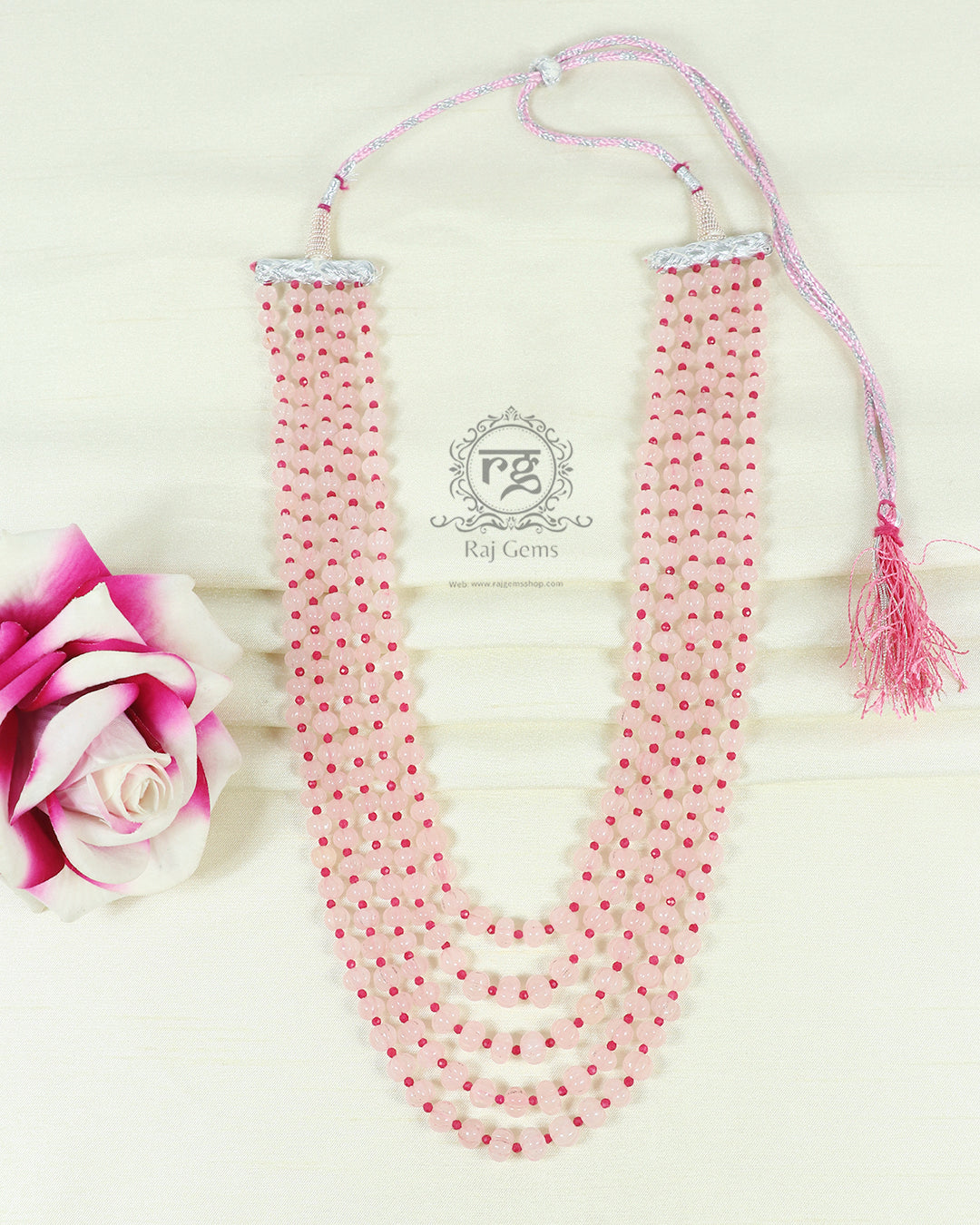 Natural Rose Quartz Pumpkin Gemstone & Pink Jade Beads Necklace Jewelry