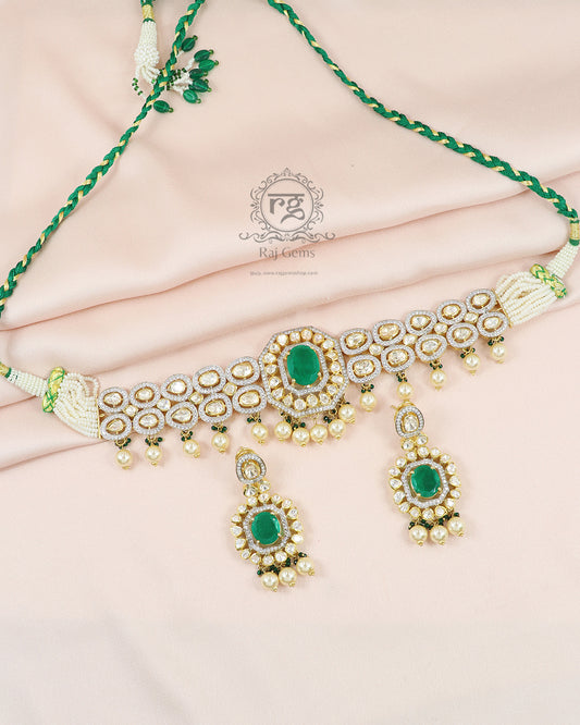 Designer 925 Pure Silver Green Choker Necklace Jewellery