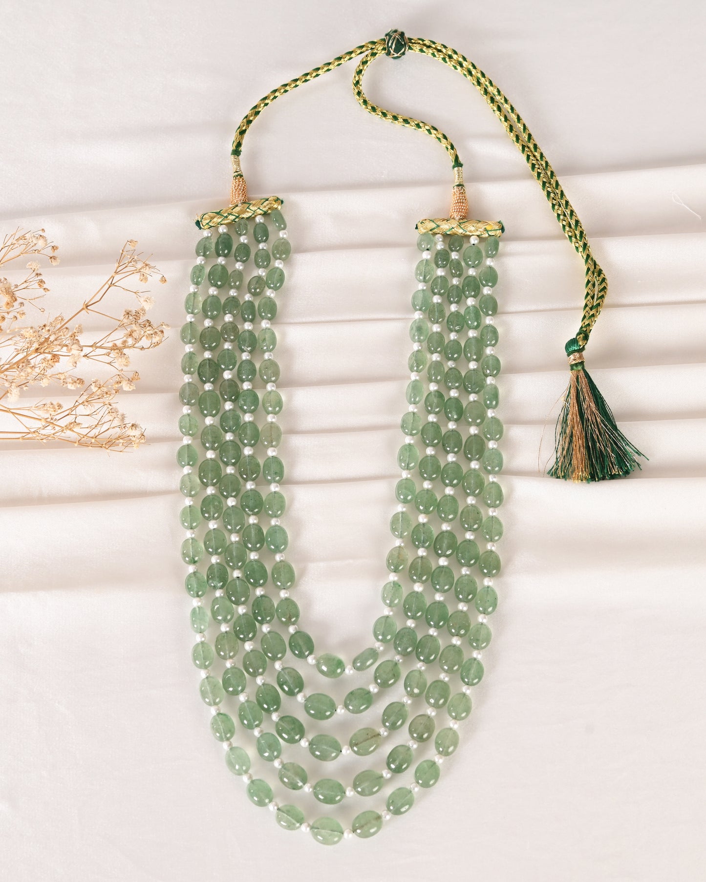 Natural Green Strawberry Quartz & Pearl Gemstone Beads Necklace Jewelry