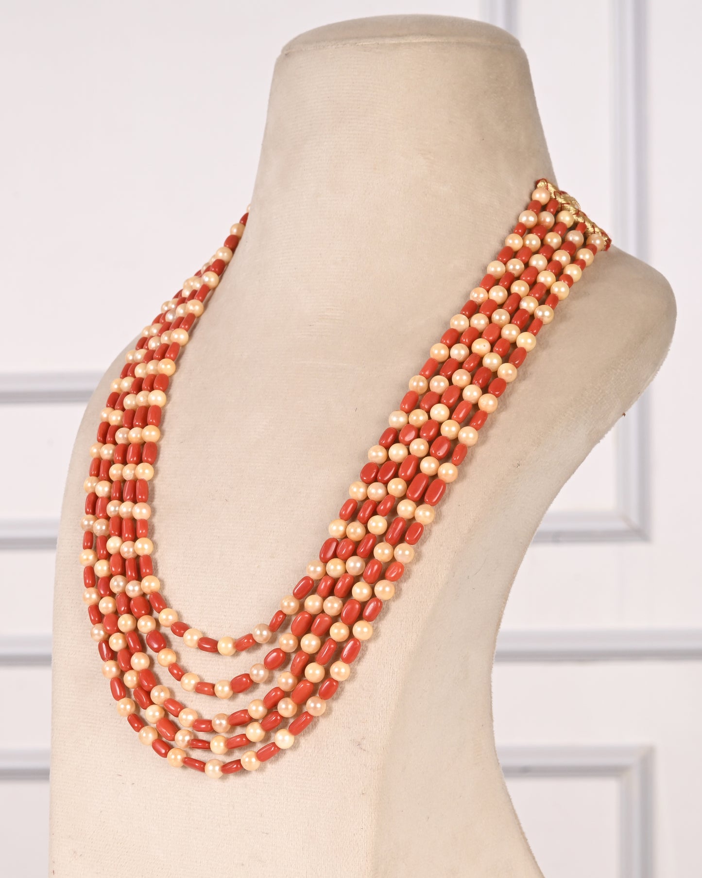 Natural Italian Coral & Pearl Gemstone Beads Necklace Jewelry