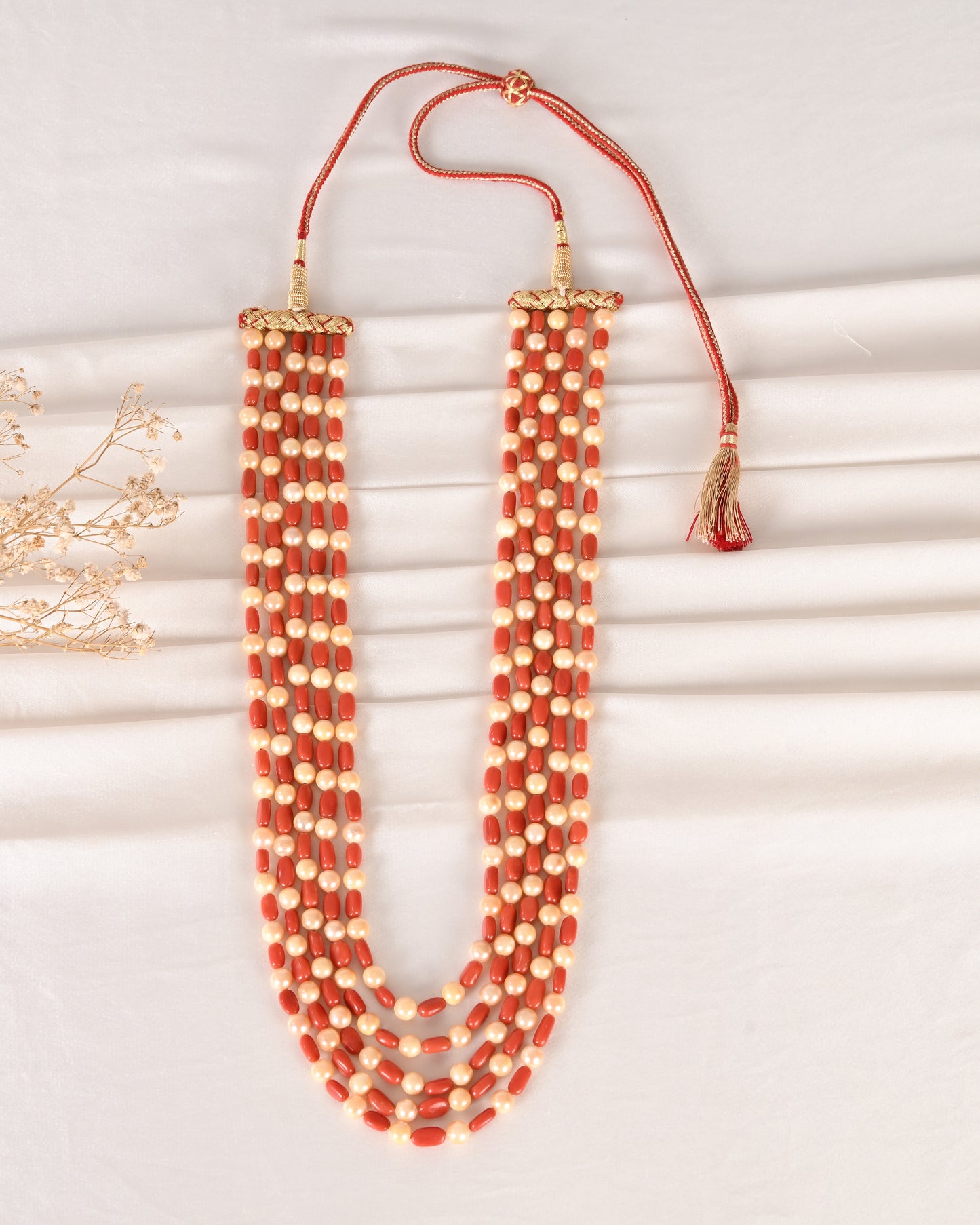 Natural Italian Coral & Pearl Gemstone Beads Necklace Jewelry