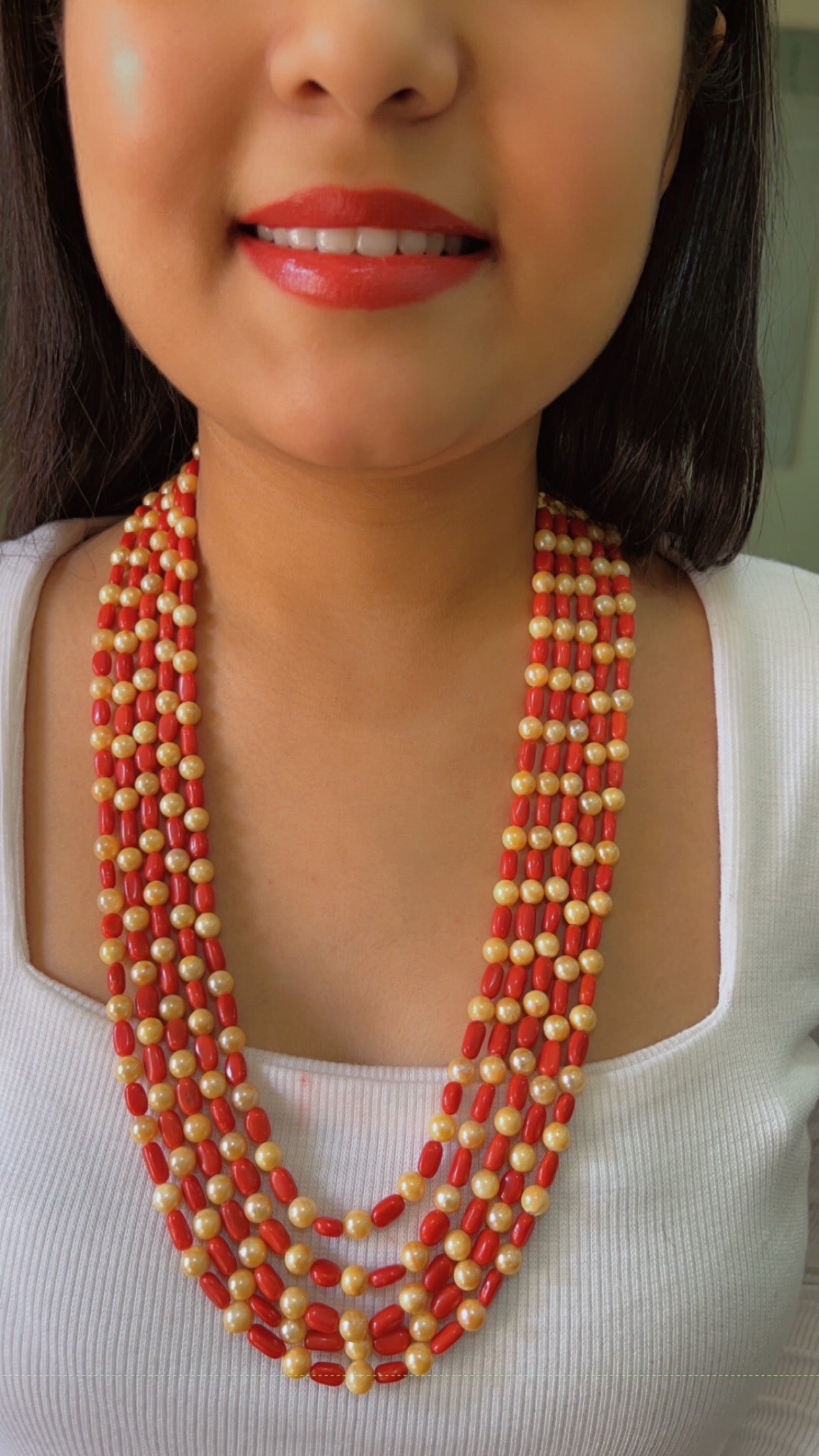 Natural Italian Coral & Pearl Gemstone Beads Necklace Jewelry