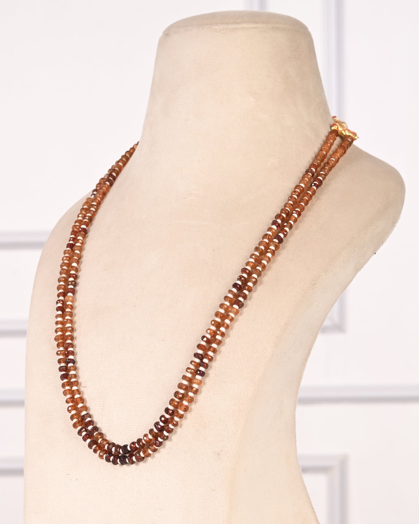 Natural Hessonite Garnet & Pearl Gemstone Beads Necklace Jewelry