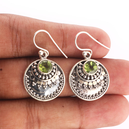 925 Sterling Silver Natural Peridot Gemstone Earring Jewelry