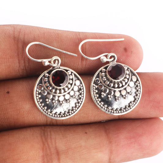 925 Sterling Silver Natural Garnet Gemstone Earring Jewelry