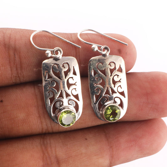 925 Sterling Silver Natural Peridot Gemstone Earring Jewelry