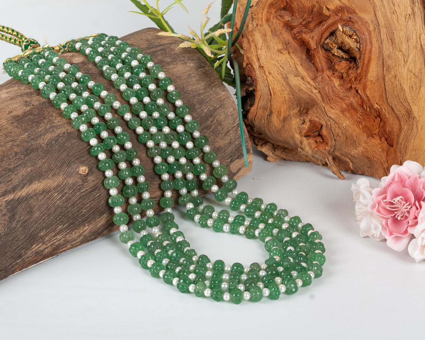 Natural Green Strawberry Quartz Pumpkin Gemstone Beads Necklace Jewelry