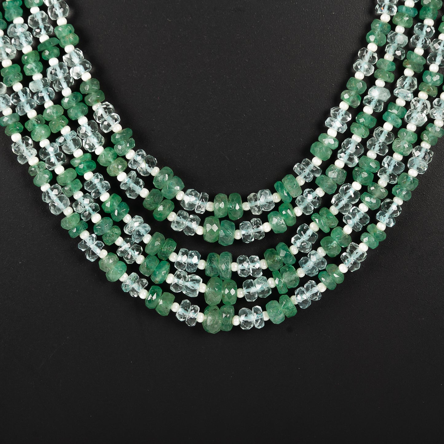 Natural Emerald & Aquamarine Gemstone Beads Necklace Jewelry