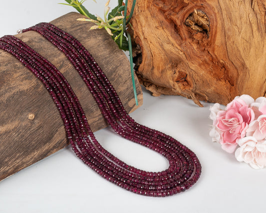 Natural Pink Tourmaline Gemstone Rondelle Faceted Beads Necklace