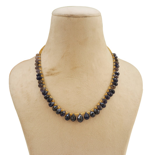 Natural Iolite & Citrine Gemstone Drop Beaded Necklace