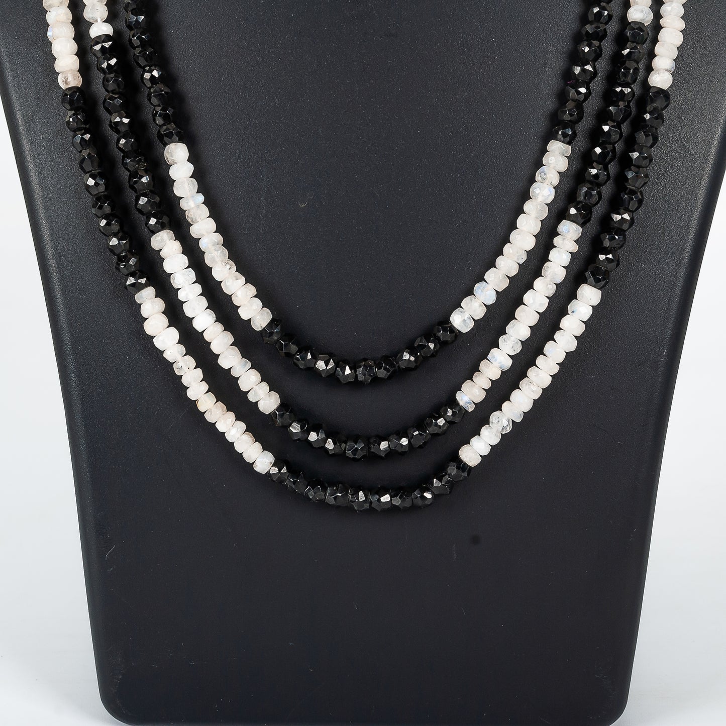 Natural Black Spinel & Rainbow Moonstone Gemstone Beads Necklace
