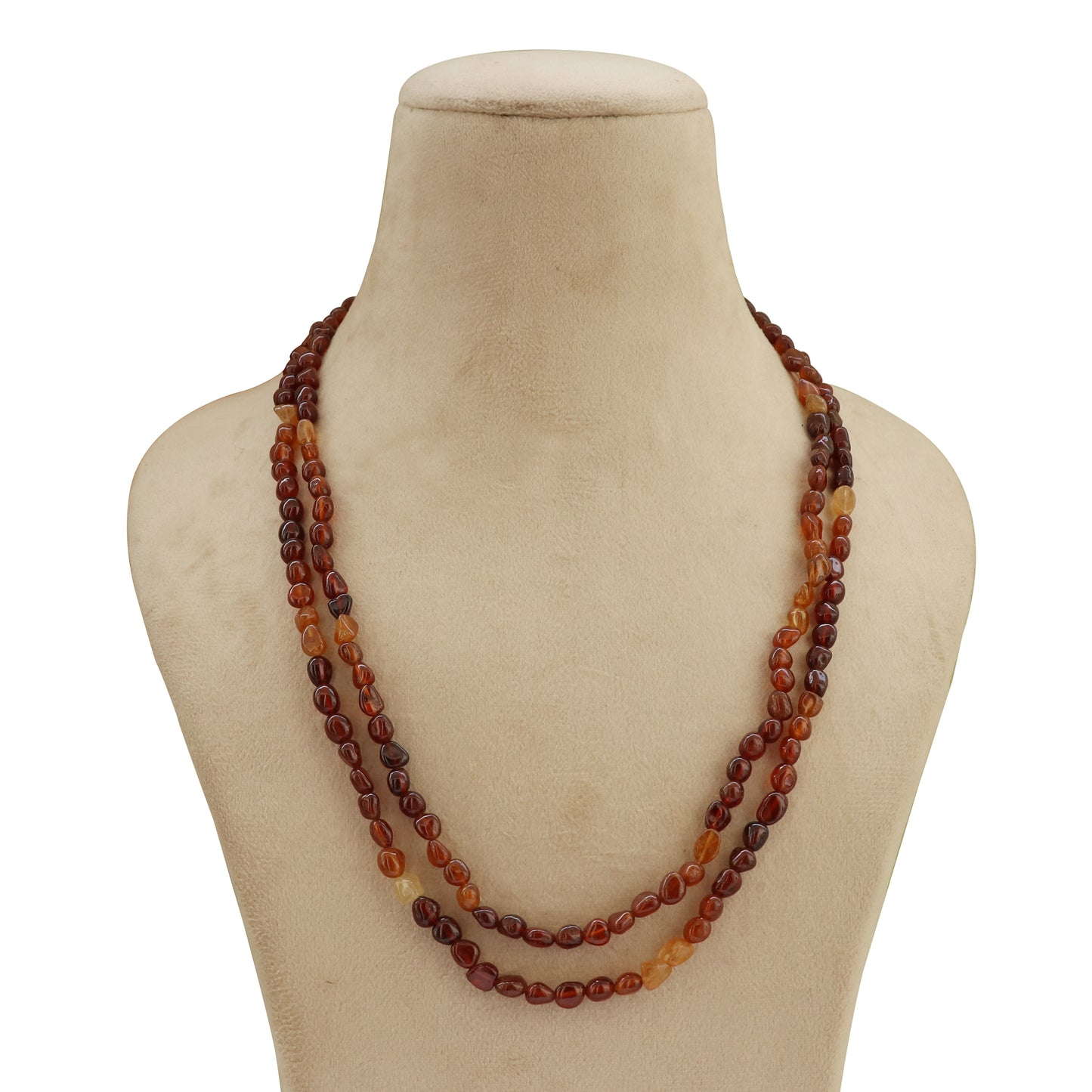 Natural Hessonite garnet gemstone Nuggets Smooth Beaded Necklace