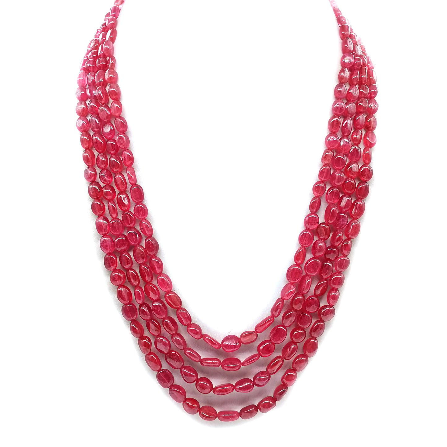 Natural Ruby Oval Gemstone Beads Necklace