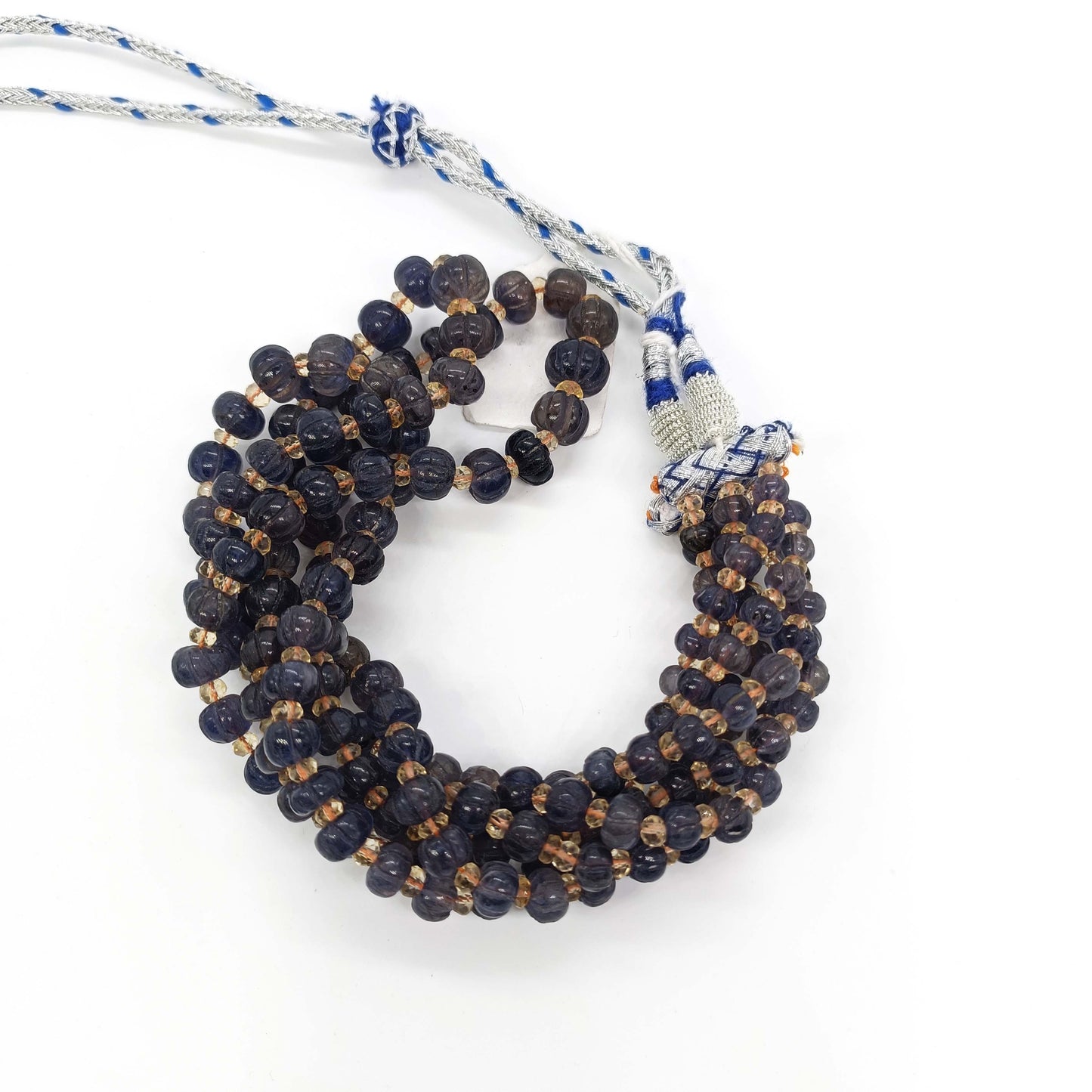 Natural Iolite Pumpkin & Citrine Gemstone Beads Necklace