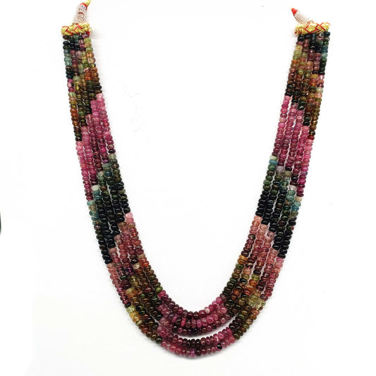 Natural Multi Tourmaline Rondelle Smooth Gemstone Beads Necklace