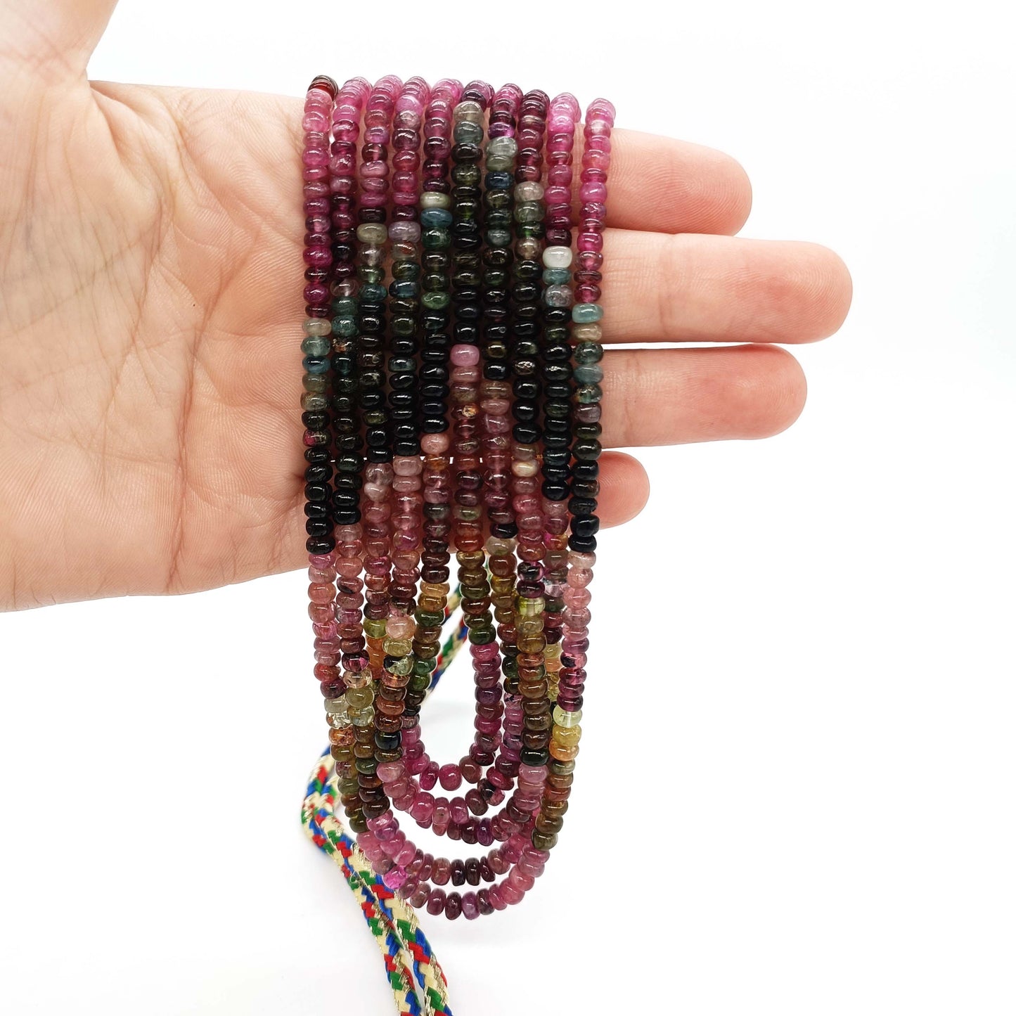 Natural Multi Tourmaline Rondelle Smooth Gemstone Beads Necklace