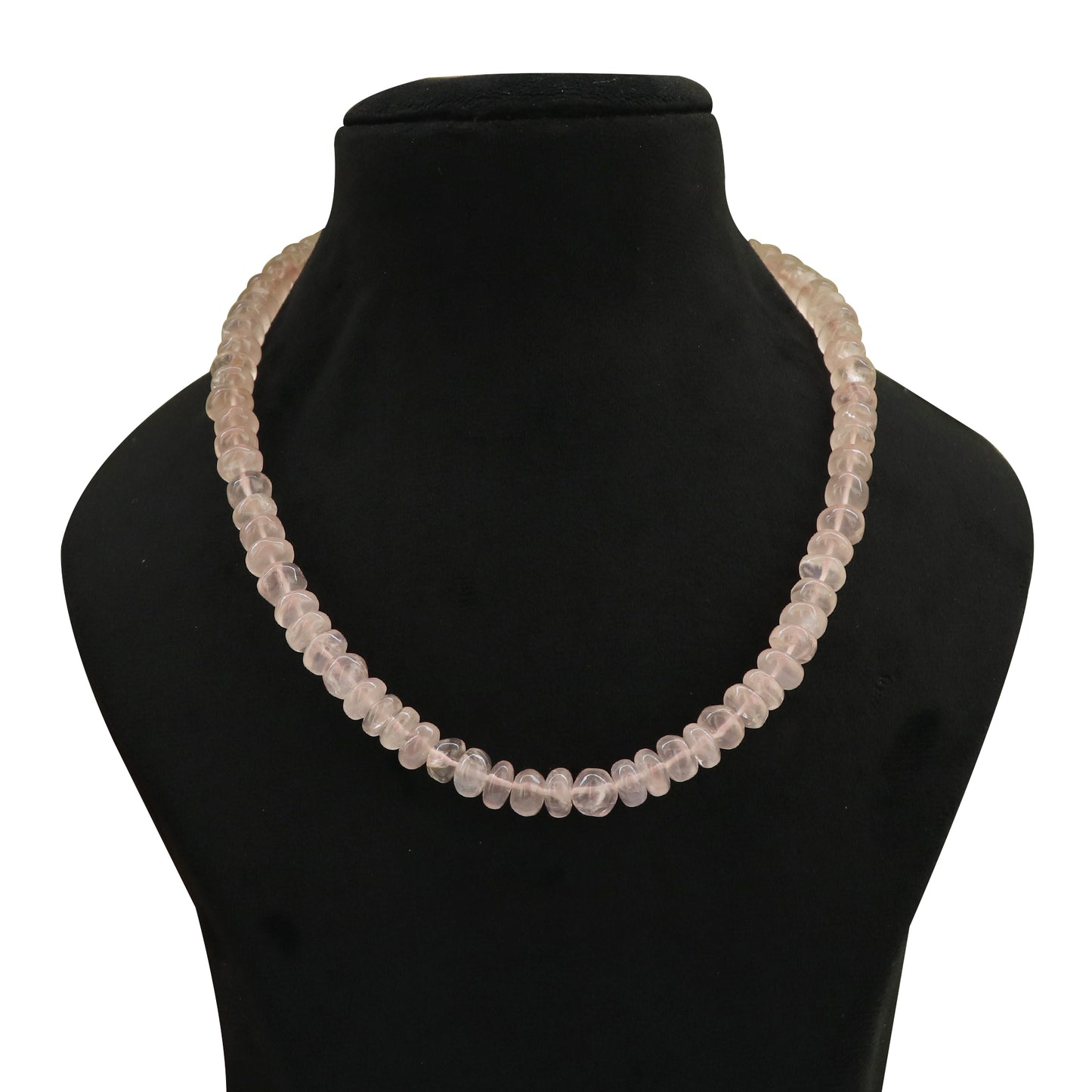 Natural Rose Quartz Gemstone Rondelle Beaded Necklace