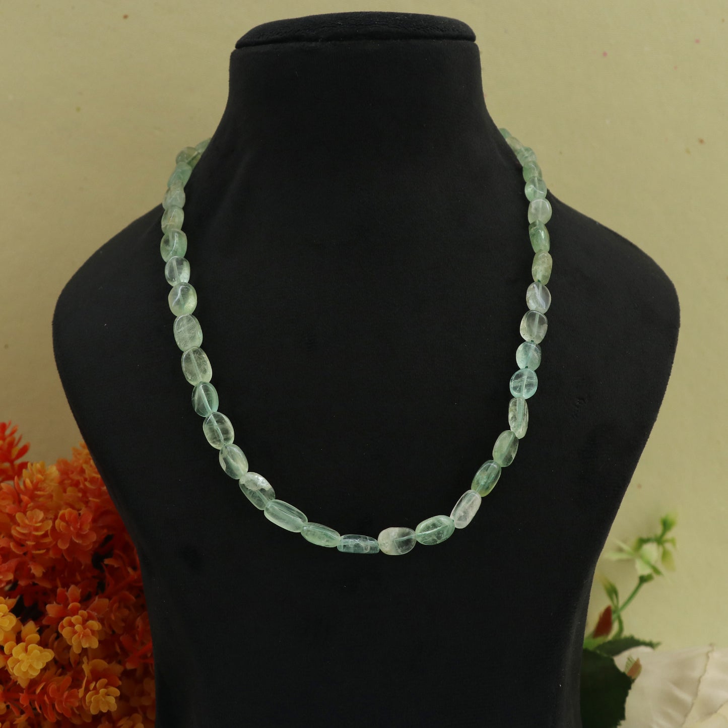 Natural Fluorite Gemstone Oval Smooth Beaded Necklace