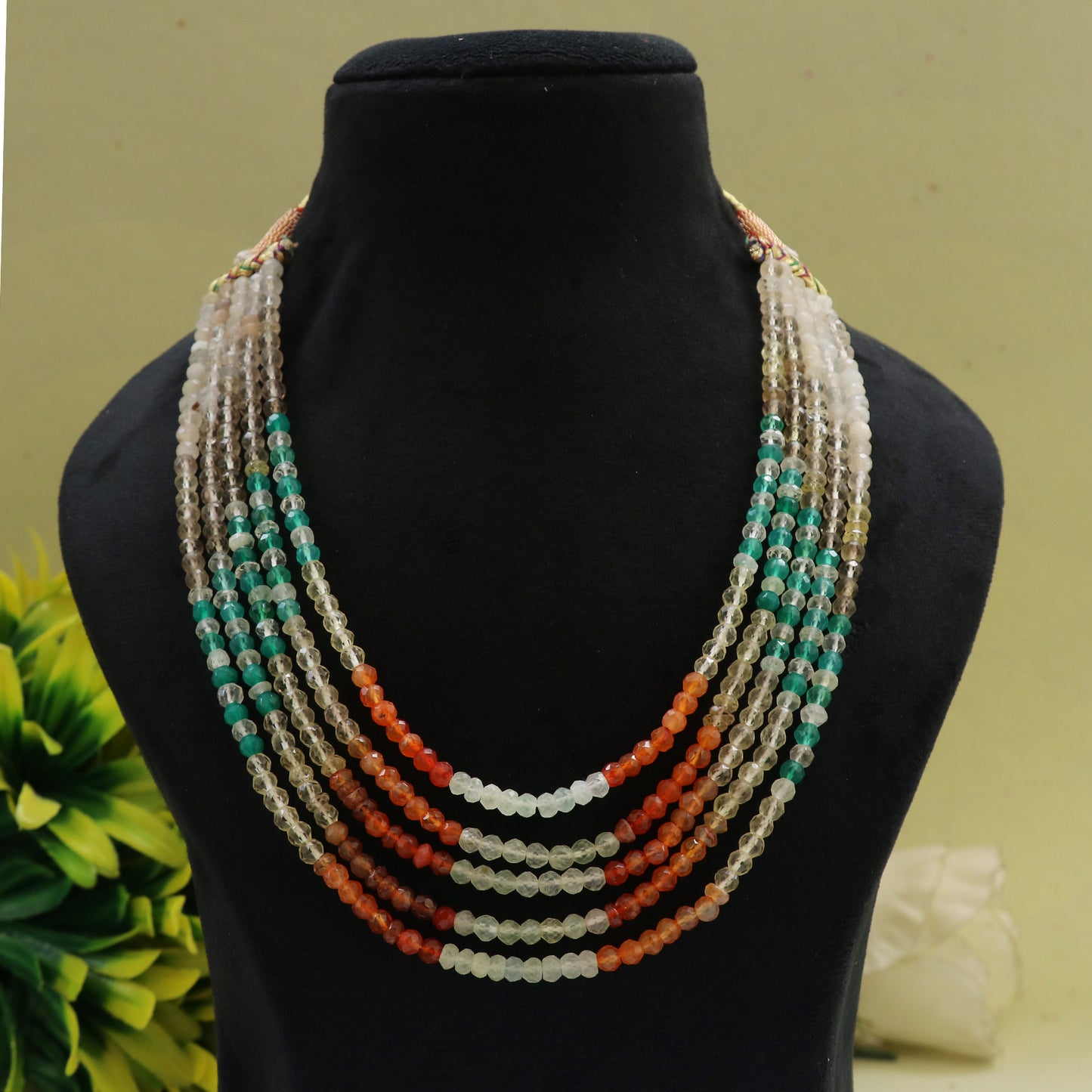 Natural Multi Gemstone Rondelle Faceted Beaded necklace