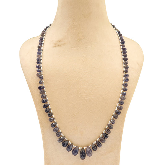 Natural Iolite Gemstone Drop Beaded Necklace