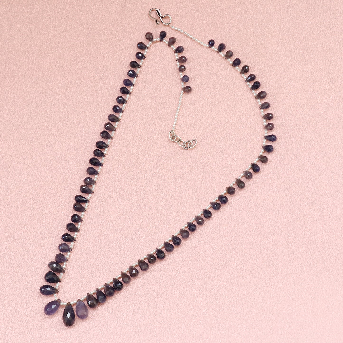 Natural Iolite Gemstone Drop Beaded Necklace