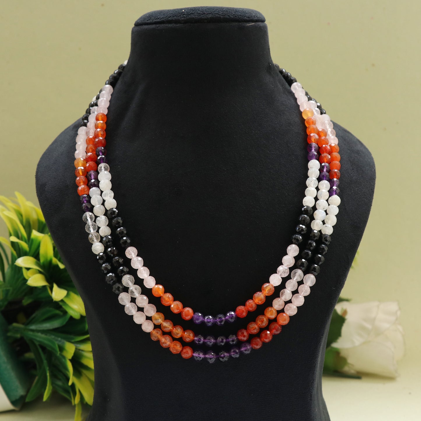 Natural Multi Gemstone Rondelle faceted beaded necklace