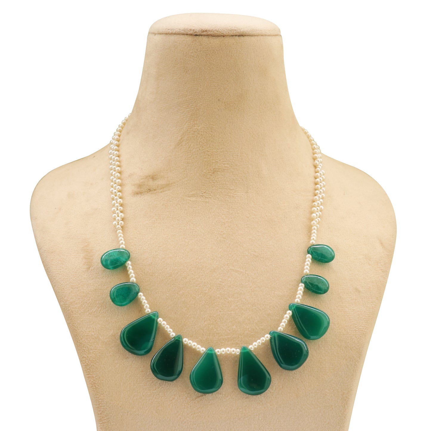 Natural Green Onyx Gemstone Drop Beaded Necklace