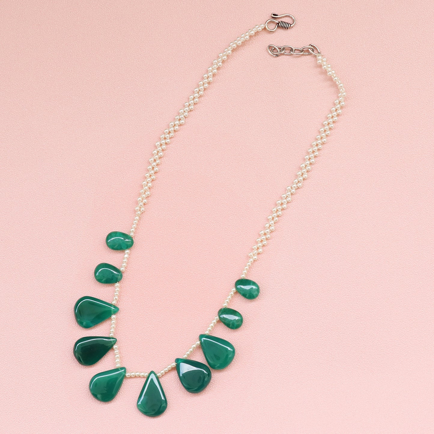 Natural Green Onyx Gemstone Drop Beaded Necklace