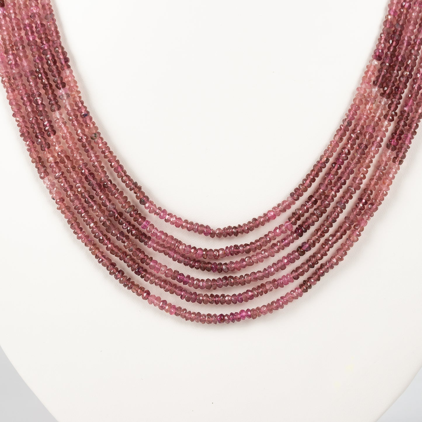 Natural Pink Tourmaline Gemstone Rondelle Faceted Beads Necklace