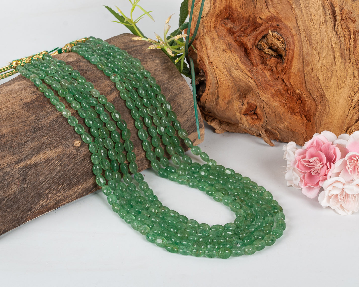 Natural Green Strawberry Quartz Gemstone Oval Beads Necklace Jewelry