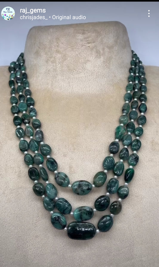 Natural Emerald Tumble Gemstone Beads Necklace