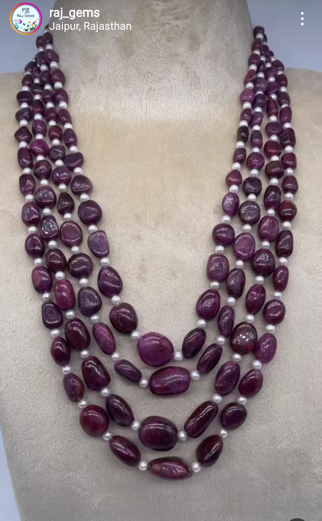 Natural Ruby & Pearl Gemstone Tumble Beads Necklace